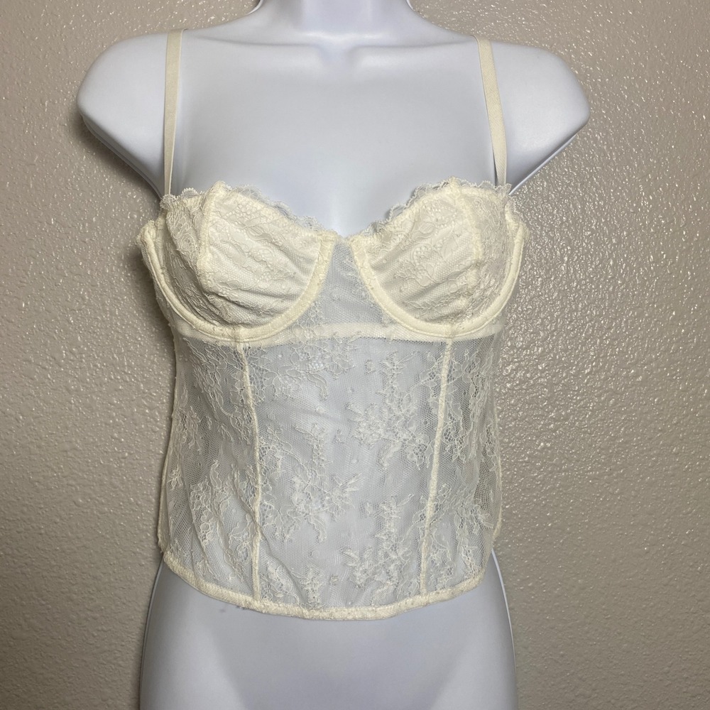 White Angelcore Lace Corset M Sheer‎ Feminine Romantic Bridal Coquette Fairy